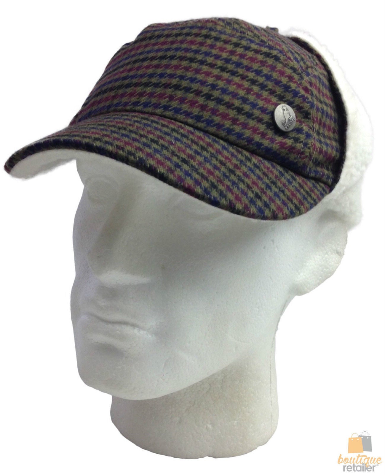 KANGOL Plaid Supre Ushanka Sherpa Chullo Lined Hat Warm Winter Ear Trapper Flying - Army Green/Black/Red - S/M - Image 2