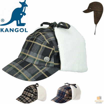 KANGOL Plaid Supre Ushanka Sherpa Chullo Lined Hat Warm Winter Ear Trapper Flying - Navy/Khaki - L/XL - Image 3