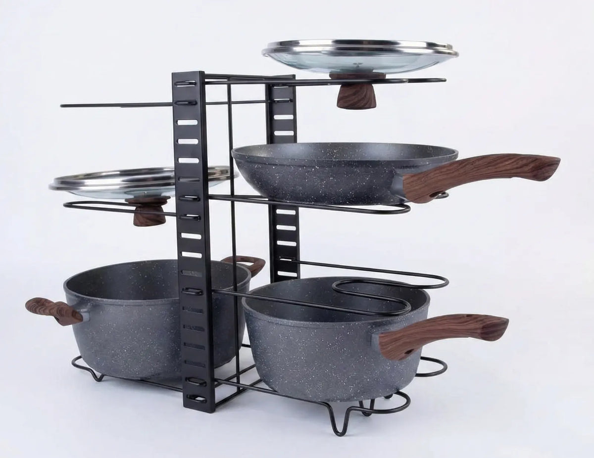 56cm Kitchen Pot/Pan/Lid Holder Cupboard Double Organiser Rac - Black - Image 2