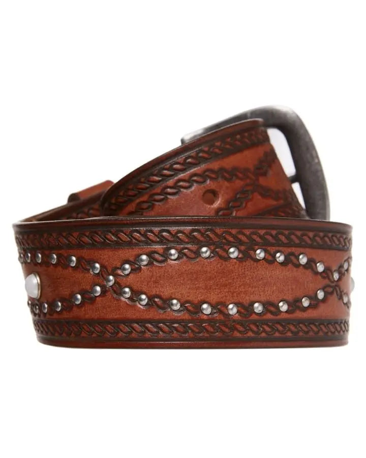Mens Studded Genuine Buffalo Leather Belt Dual Size - Brown - Image 4