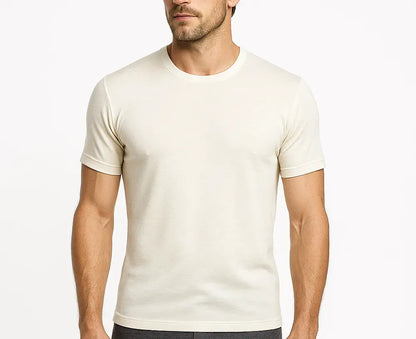 Mens 100% Pure Merino Wool Crew Neck Short Sleeve Top T Shirt Thermal Underwear - Natural - Image 2