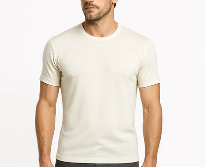 Mens 100% Pure Merino Wool Crew Neck Short Sleeve Top T Shirt Thermal Underwear - Natural - Image 2