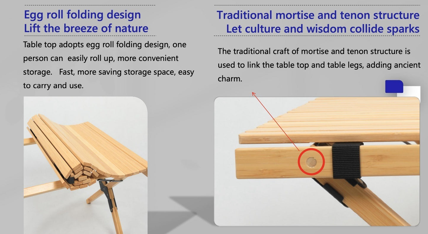 3 Chairs & 1 Table Set Bamboo Camping Folding Portable Outdoor Picnic Travel BBQ - Image 7