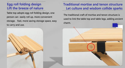 4 Chairs & 1 Table Set Bamboo Camping Folding Portable Outdoor Picnic Travel BBQ - Image 7