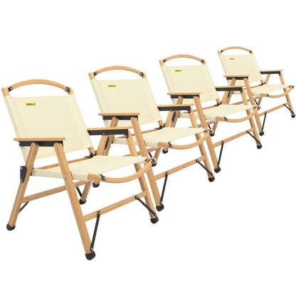 4x Bamboo Canvas Foldable Outdoor Camping Chair Wooden Picnic Park - Khaki/Beige - Image 2
