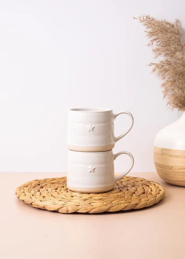 Mikasa Farmhouse Star Stoneware Mugs 380ml Set of 2 - White Cream - Image 4