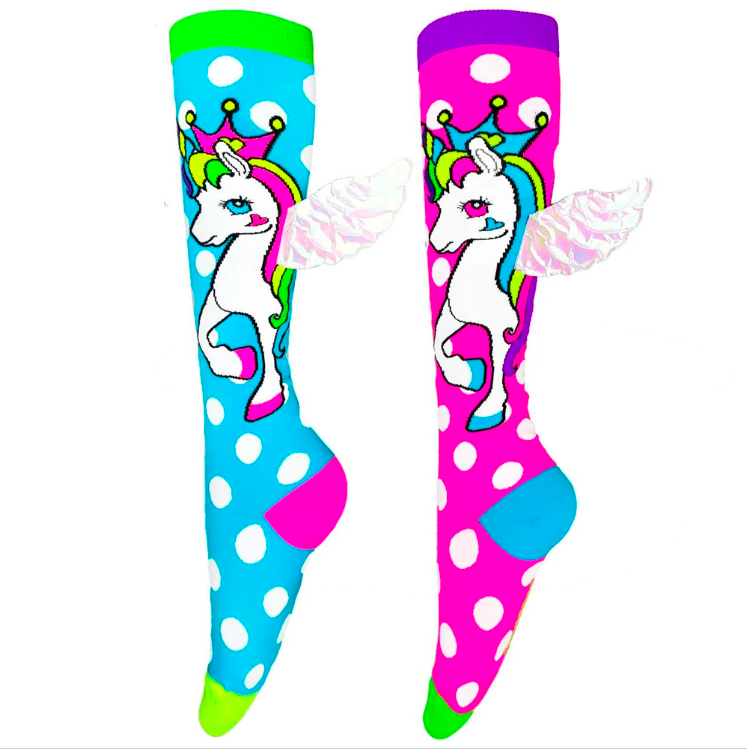 MADMIA Flying Unicorn Toddler Long Knee High Socks - Girl's Pair - Pink/Blue - Image 2