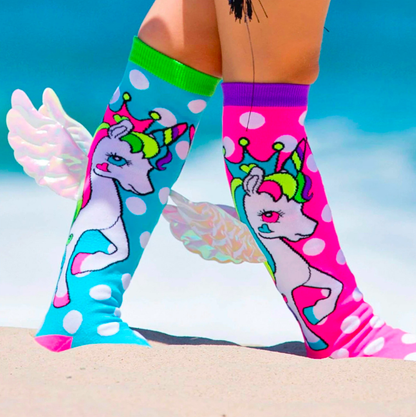 MADMIA Flying Unicorn Toddler Long Knee High Socks - Girl's Pair - Pink/Blue - Image 3