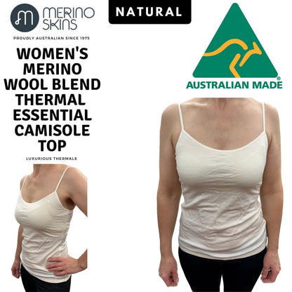 MERINO SKINS Womens Essential Camisole Wool Thermal Top Thermals Cami - Natural - Image 2