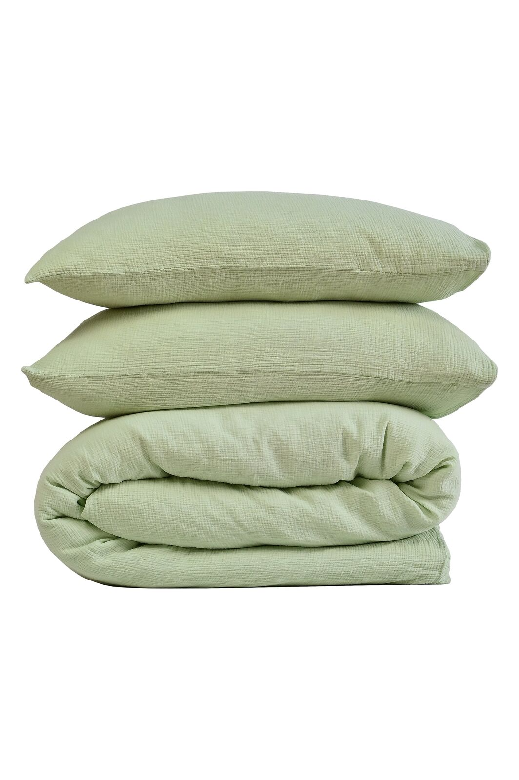100% Cotton Muslin Duvet Quilt Cover Set w/ 2 Pillow Cases in Pastel Green - Super King - Image 2