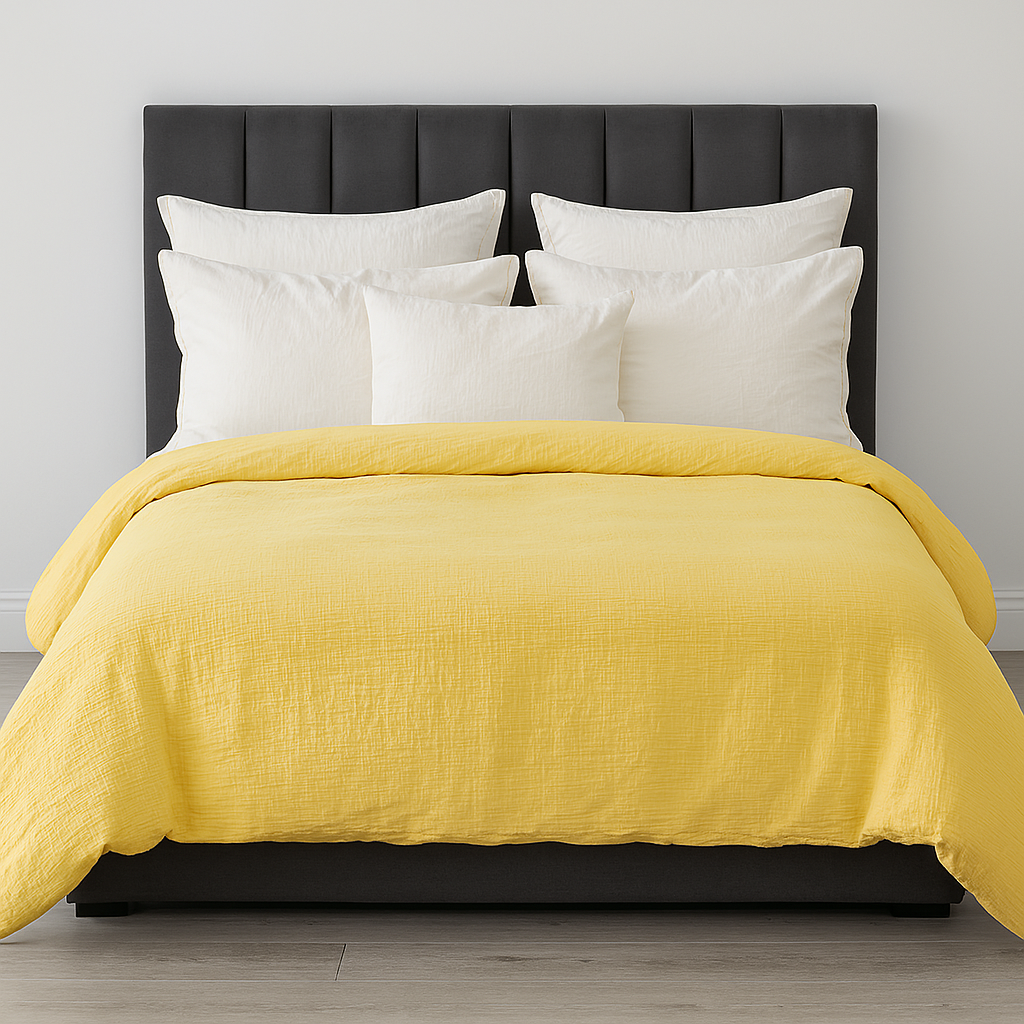 100% Cotton Muslin Duvet Quilt Cover Set w/ 2 Pillow Cases in Yellow - Double - Image 3