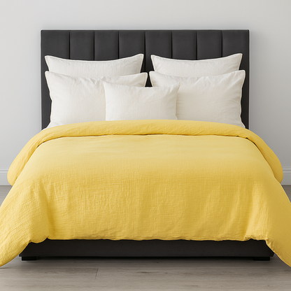 100% Cotton Muslin Duvet Quilt Cover Set w/ 2 Pillow Cases in Yellow - Super King - Image 3