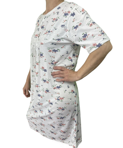 Womens Ladies Cotton Nightie Night Gown Slip Petticoat PJs Sleepwear Dress - White/Pink - 16 - Image 4