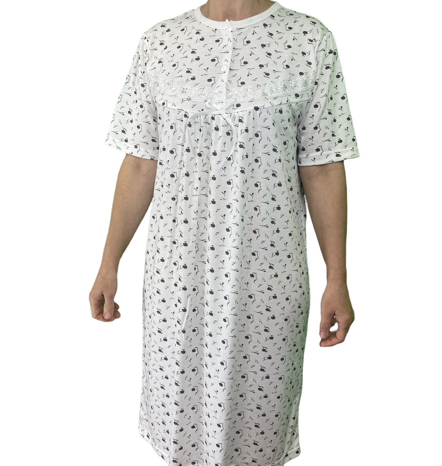 Womens Ladies Cotton Nightie Night Gown Slip Petticoat PJs Sleepwear Dress - White/Purple - 16 - Image 2