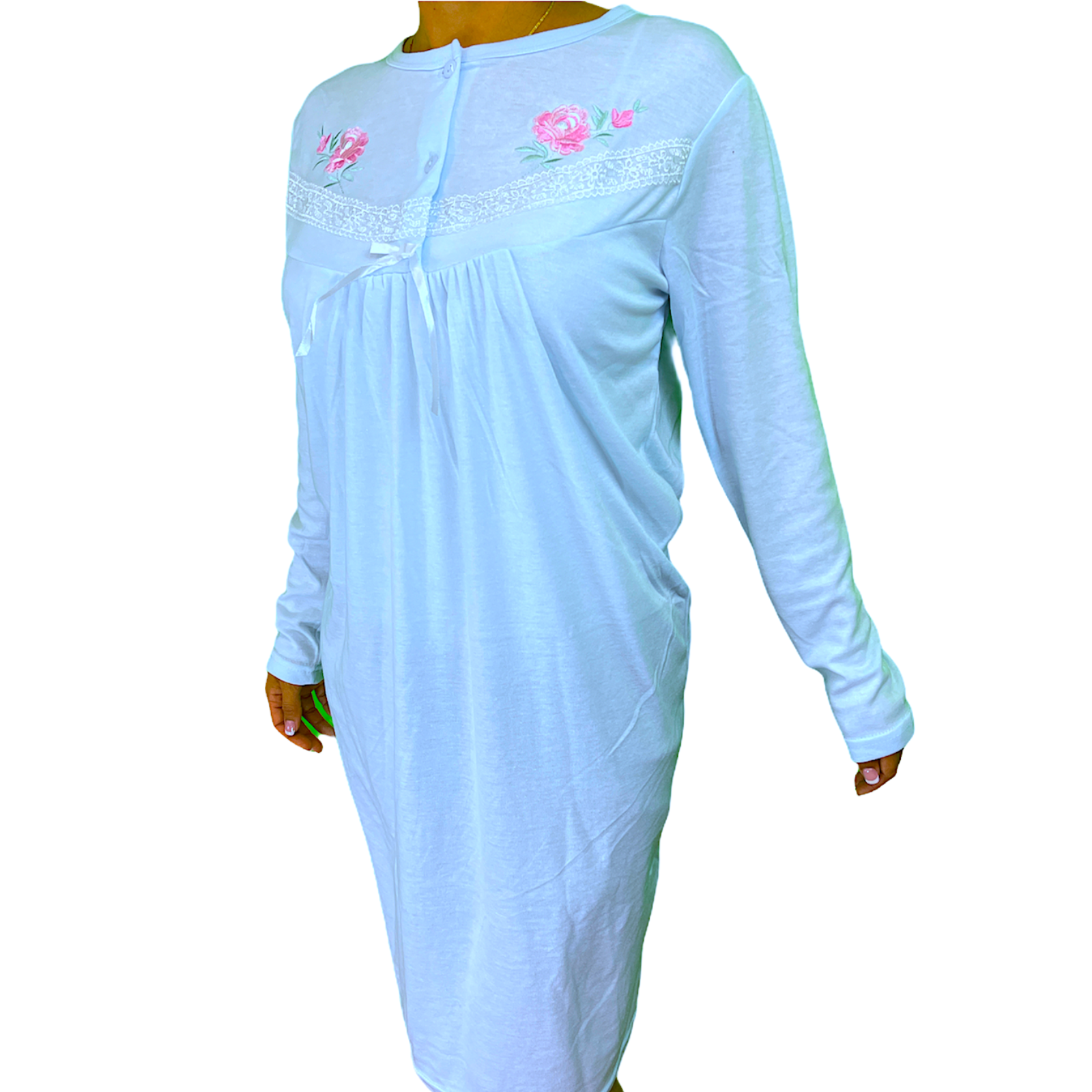 Womens Ladies Cotton Nightie Night Gown Pajamas Pyjamas Sleepwear PJ - Blue - 16