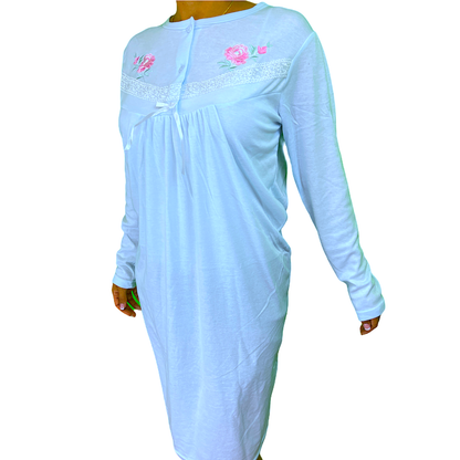 Womens Ladies Cotton Nightie Night Gown Pajamas Pyjamas Sleepwear PJ - Blue - 16 - Image 2