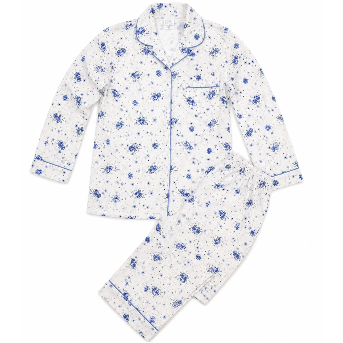 Womens Pyjama Set 100% Cotton Long Sleeve Button Up PJs Sleepwear - Blue Floral - Image 4