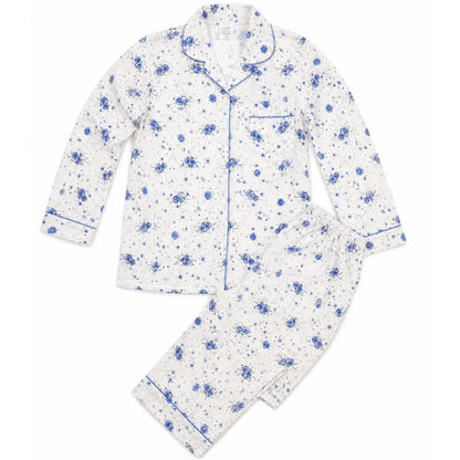 Womens Pyjama Set 100% Cotton Long Sleeve Button Up PJs Sleepwear - Blue Floral - Image 4