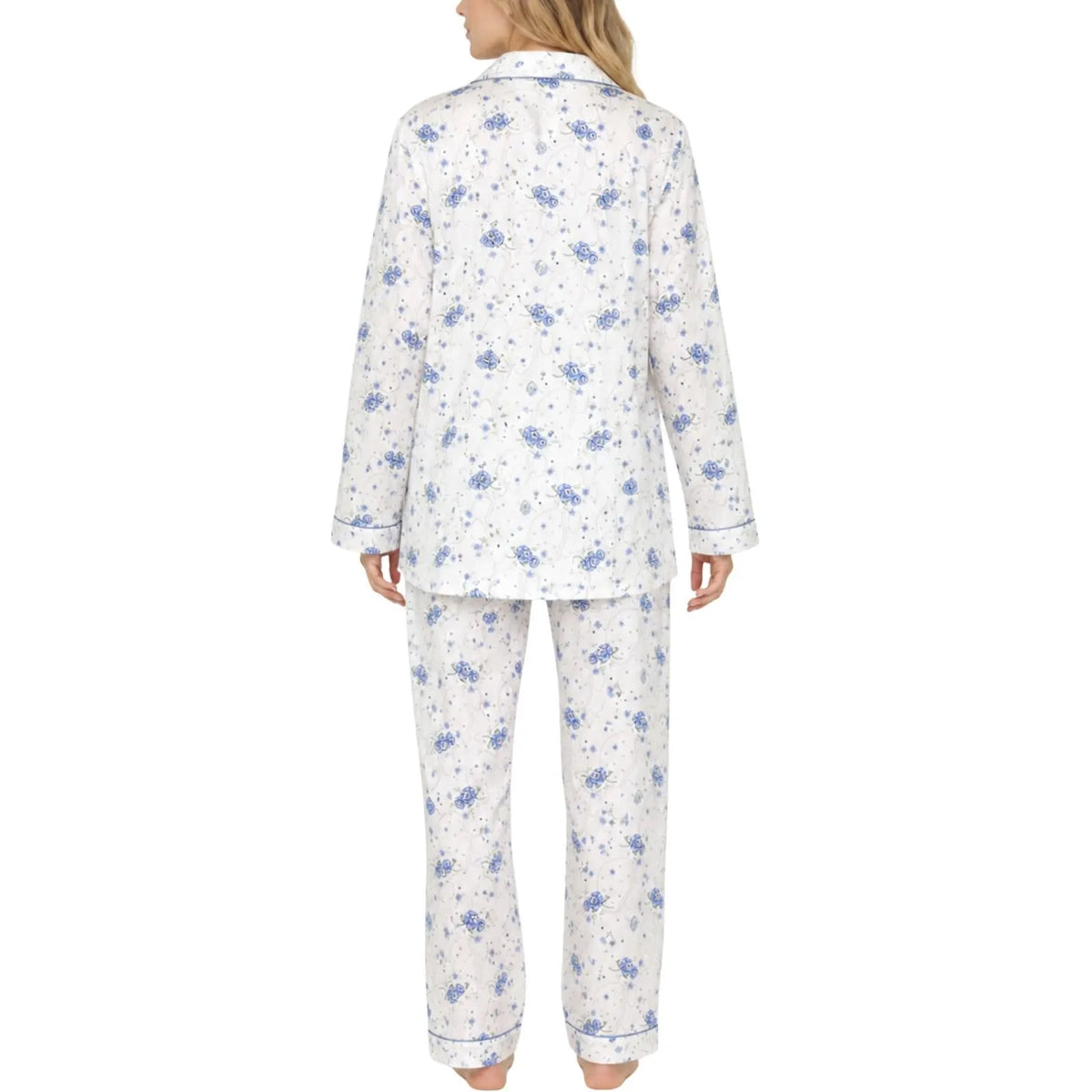 Womens Pyjama Set 100% Cotton Long Sleeve Button Up PJs Sleepwear - Blue Floral - Image 5