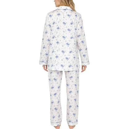 Womens Pyjama Set 100% Cotton Long Sleeve Button Up PJs Sleepwear - Blue Floral - Image 5
