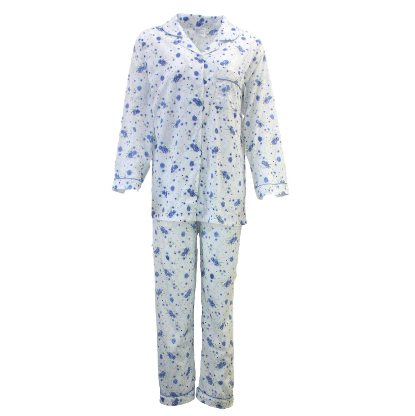 Womens Pyjama Set 100% Cotton Long Sleeve Button Up PJs Sleepwear - Blue Floral - 14 - Image 2