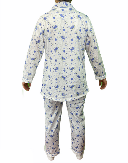 Womens Pyjama Set 100% Cotton Long Sleeve Button Up PJs Sleepwear - Blue Floral - 14 - Image 5