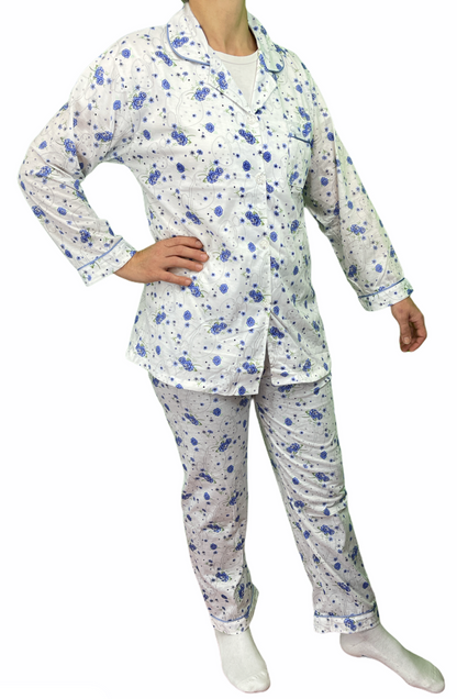 Womens Pyjama Set 100% Cotton Long Sleeve Button Up PJs Sleepwear - Blue Floral - 16 - Image 4