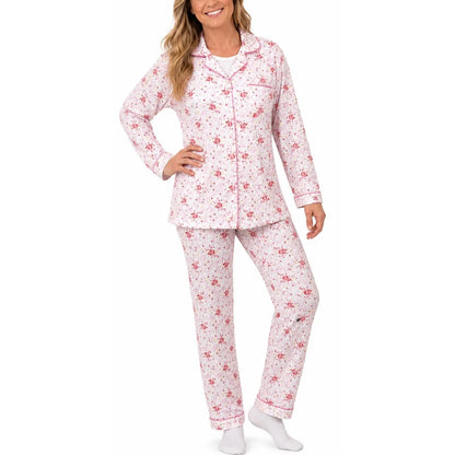 Womens Pyjama Set 100% Cotton Long Sleeve Button Up PJs Sleepwear - Pink Floral - Image 2