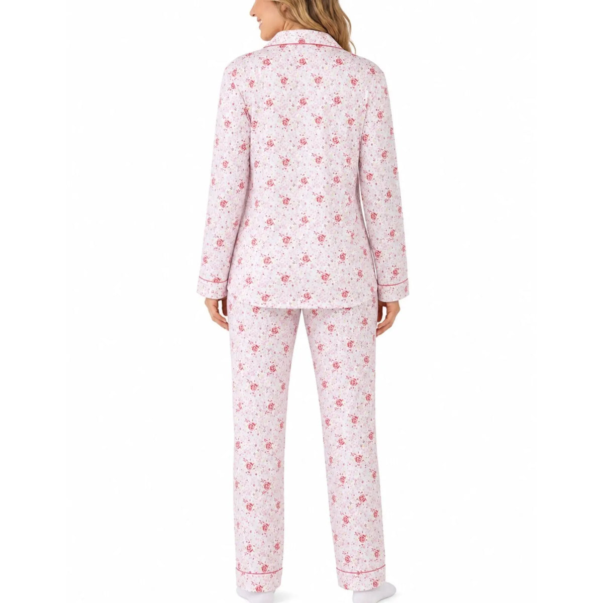 Womens Pyjama Set 100% Cotton Long Sleeve Button Up PJs Sleepwear - Pink Floral - Image 5