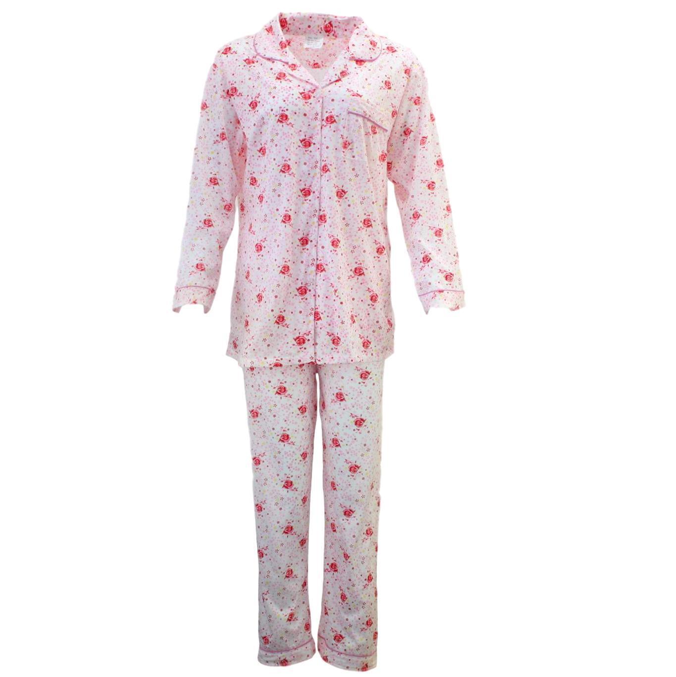 Womens Pyjama Set 100% Cotton Long Sleeve Button Up PJs Sleepwear - Pink Floral - 12 - Image 2