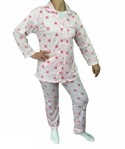 Womens Pyjama Set 100% Cotton Long Sleeve Button Up PJs Sleepwear - Pink Floral - 12 - Image 4