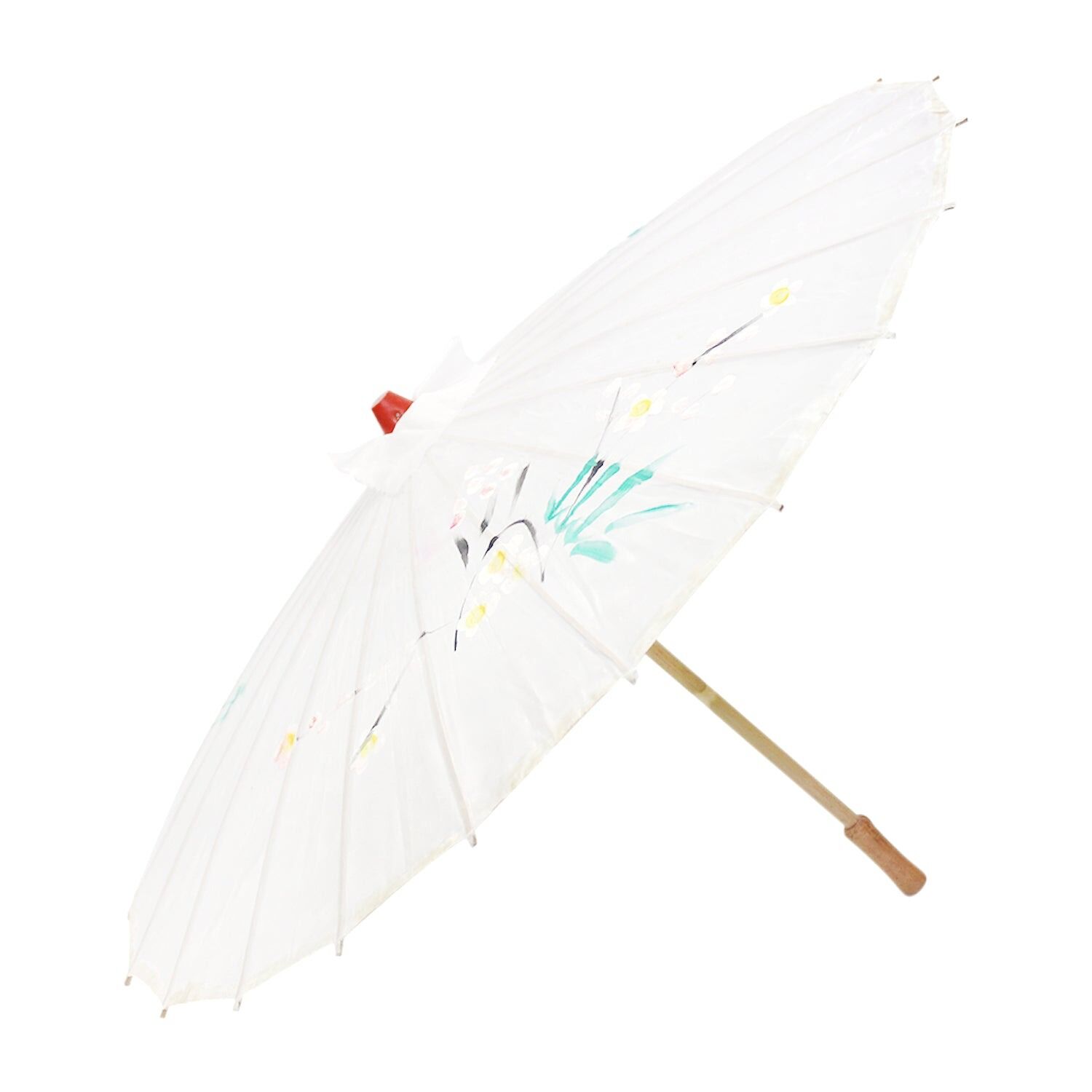 2pc Set Parasol Umbrella Black + White Chinese Japanese Bamboo Flower Pattern - Image 3