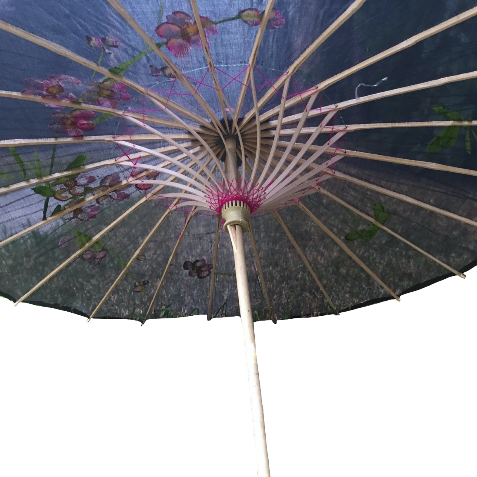 2pc Set Parasol Umbrella Black + White Chinese Japanese Bamboo Flower Pattern - Image 5