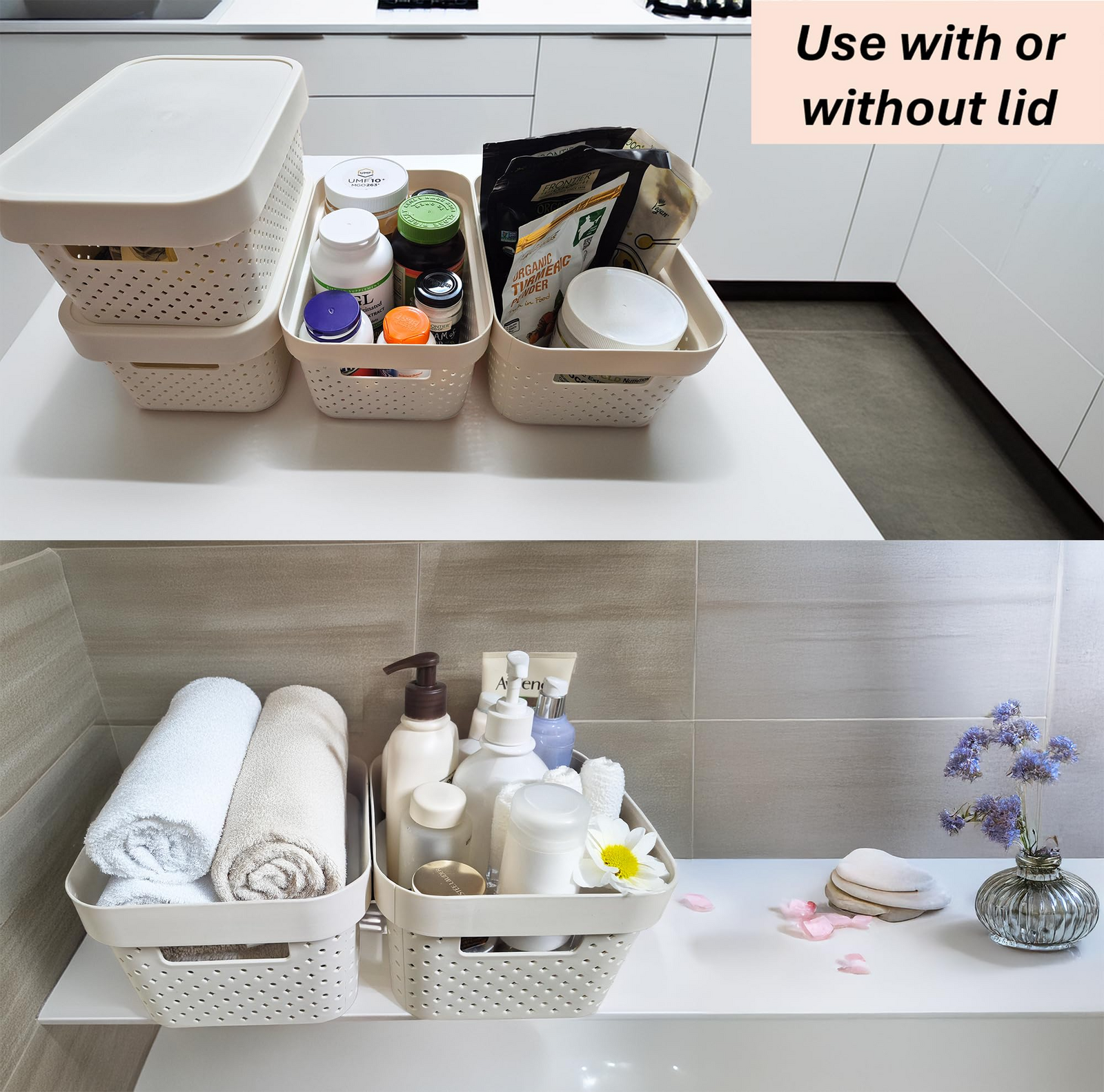 24x 5L Premium Plastic Storage Basket Container Box w/ Lid Dot Pattern (26.5*18*12.5cm) - Image 3