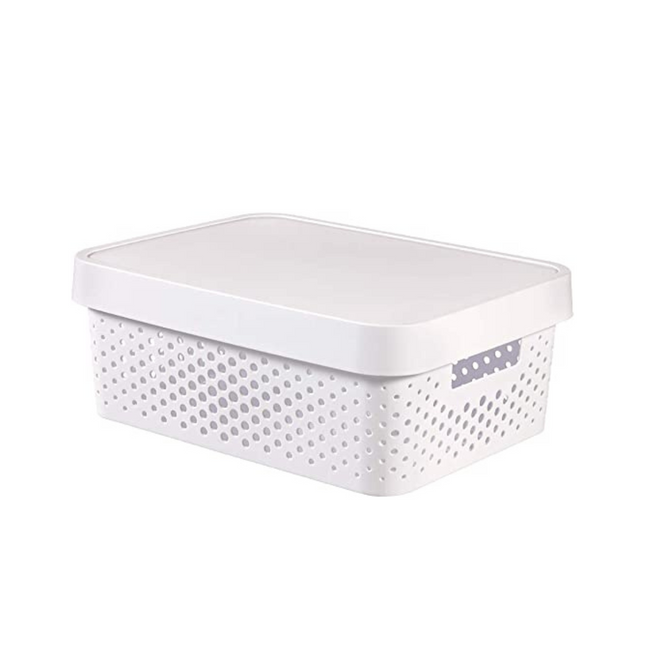 16x 11L Premium Plastic Storage Basket Container Box w/ Lid Dot Pattern (36*27*14cm) - Image 2