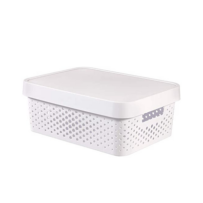 16x 11L Premium Plastic Storage Basket Container Box w/ Lid Dot Pattern (36*27*14cm) - Image 2