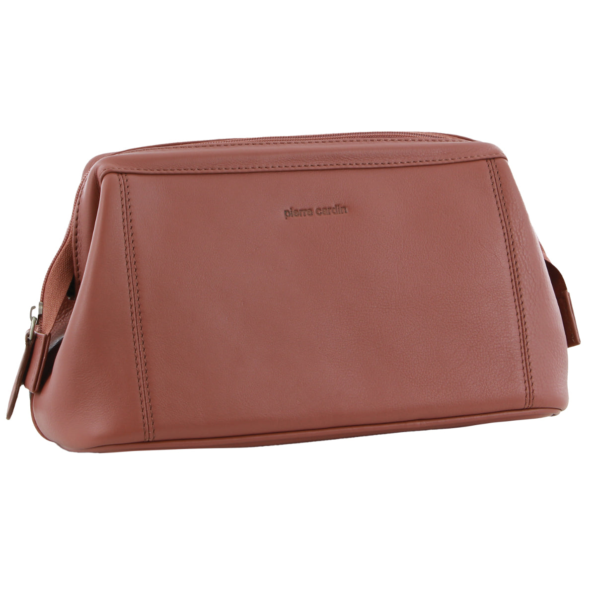 Pierre Cardin Mens Rustic Leather Toiletry Case Bag Travel - Casia Rose - Image 2