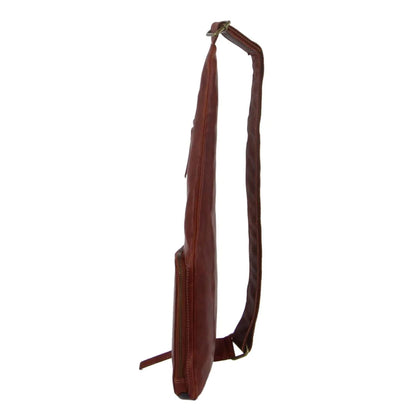 Pierre Cardin Mens Sling Bag Rustic Leather Crossbody Chest Backpack - Chestnut - Image 4