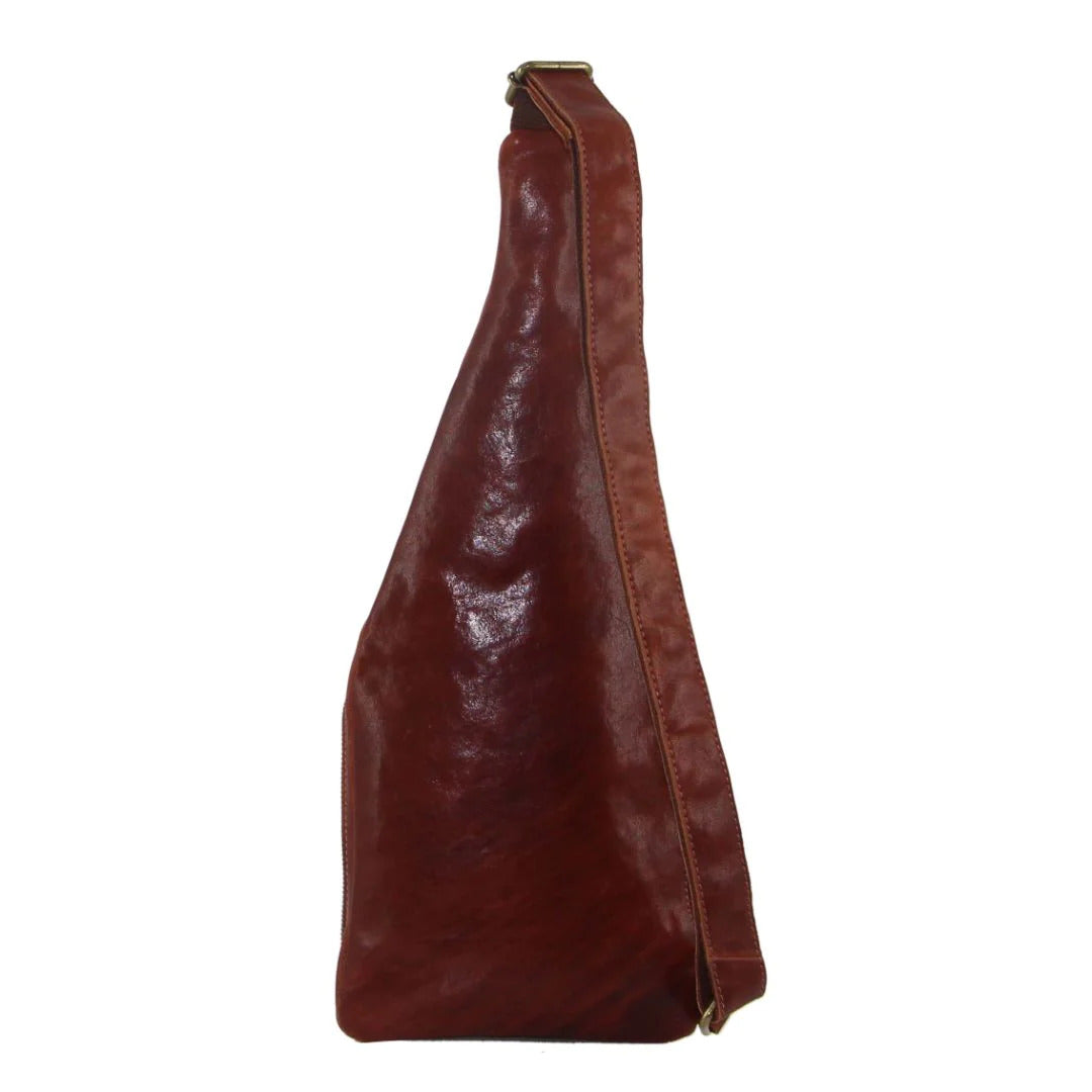 Pierre Cardin Mens Sling Bag Rustic Leather Crossbody Chest Backpack - Chestnut - Image 5