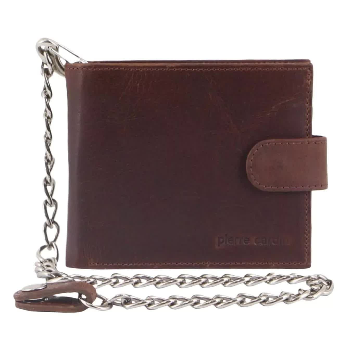 Pierre Cardin Zip Around Mens Leather Wallet with Chain in Chestnut - Image 2