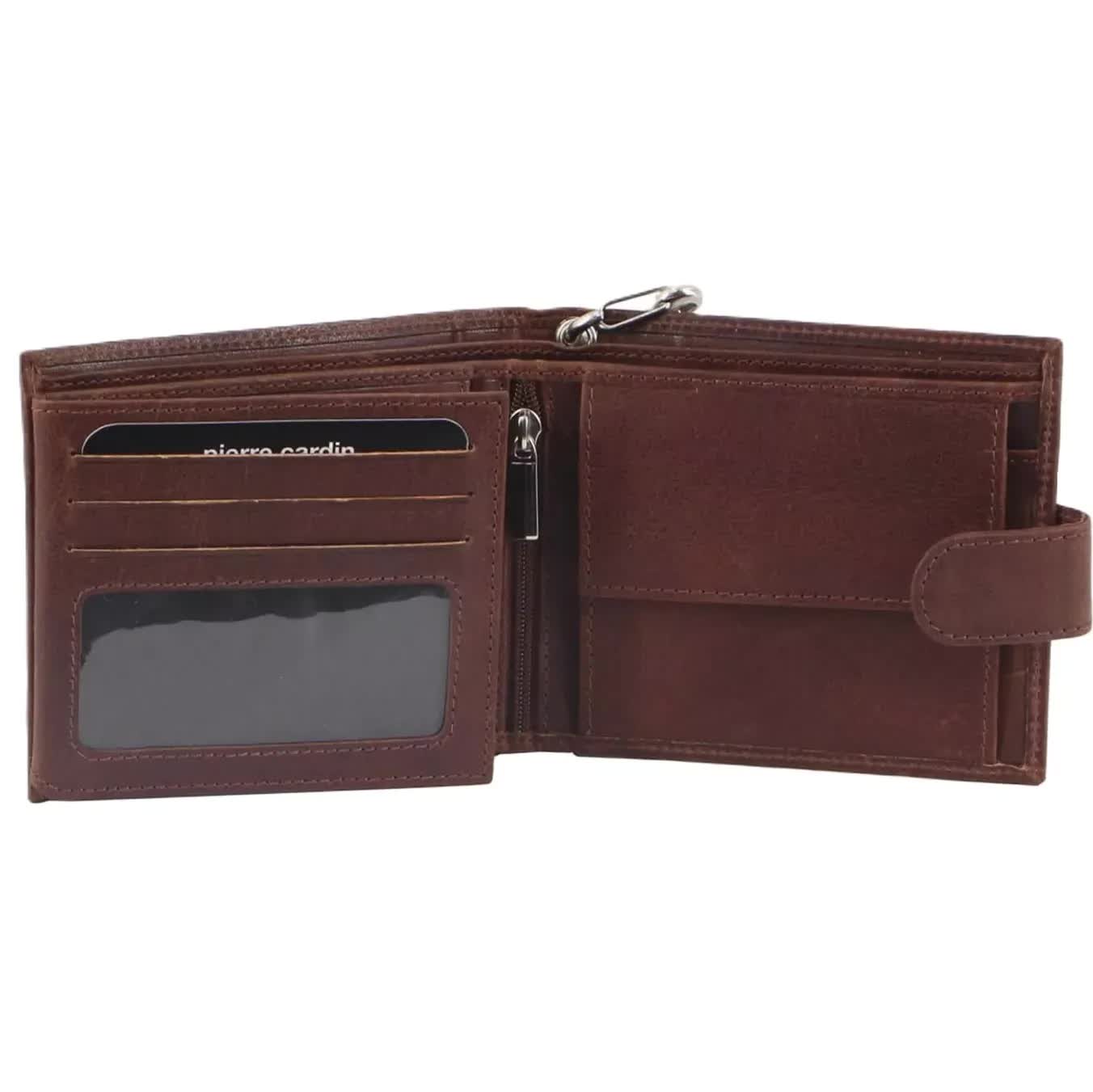 Pierre Cardin Zip Around Mens Leather Wallet with Chain in Chestnut - Image 3