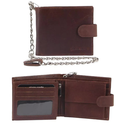 Pierre Cardin Zip Around Mens Leather Wallet with Chain in Chestnut - Image 4
