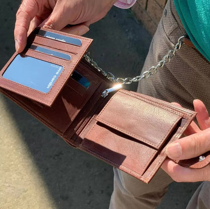 Pierre Cardin Zip Around Mens Leather Wallet with Chain in Chestnut - Image 6