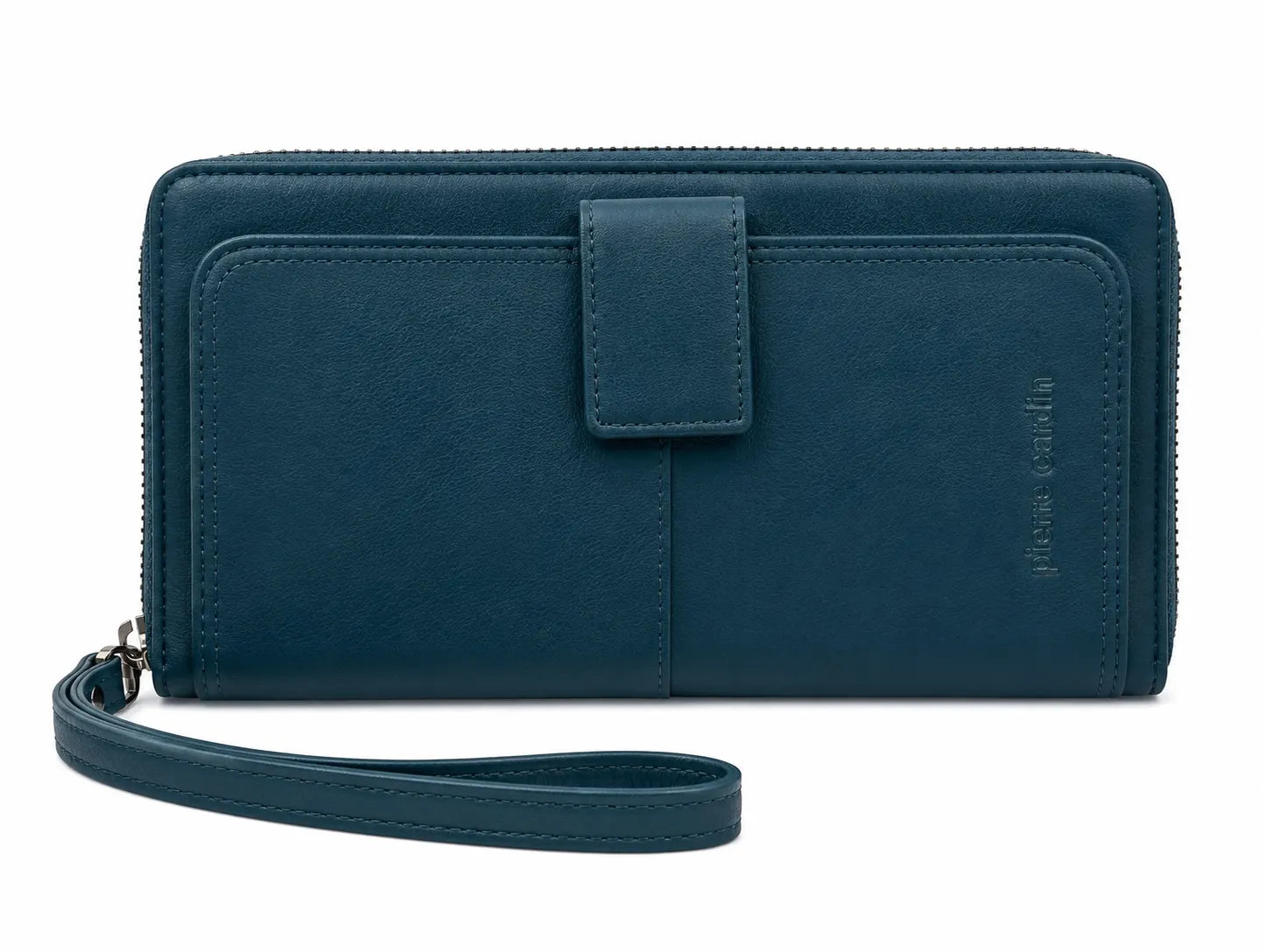Pierre Cardin Womens Leather Zip Around Wallet RFID Blocking w/ Wristlet in Navy - Image 2
