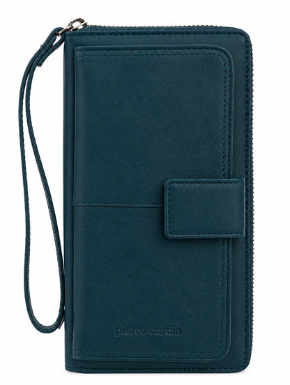 Pierre Cardin Womens Leather Zip Around Wallet RFID Blocking w/ Wristlet in Navy - Image 3