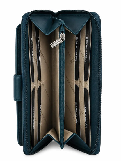 Pierre Cardin Womens Leather Zip Around Wallet RFID Blocking w/ Wristlet in Navy - Image 5