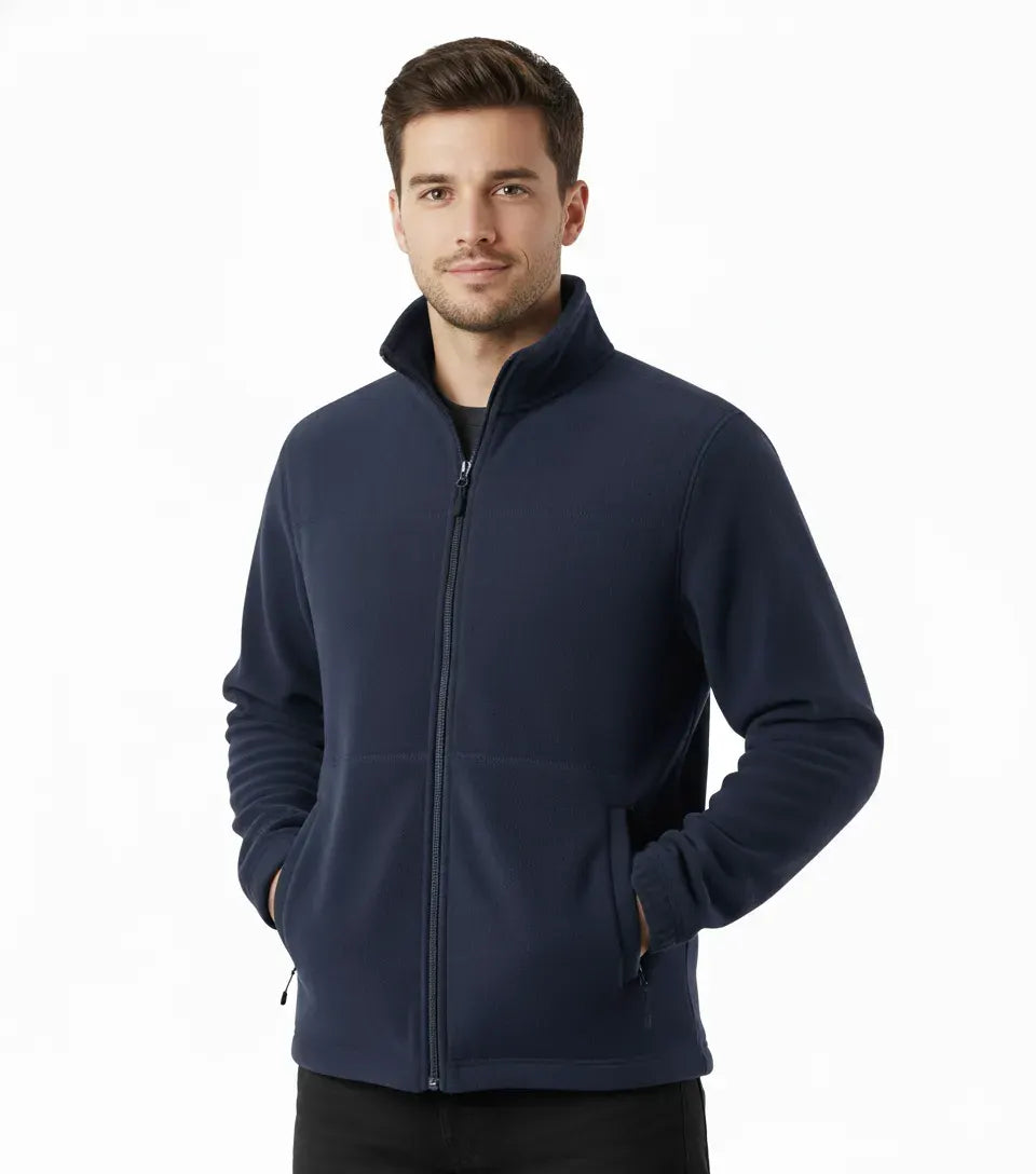 Mens Polar Fleece Full Zip Jumper Jacket Winter Warm in Navy Blue - Image 2