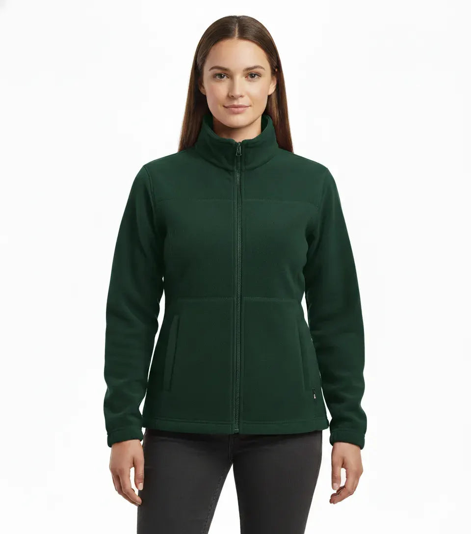 Womens Polar Fleece Full Zip Jumper Jacket Winter Warm in Bottle Green - Image 2