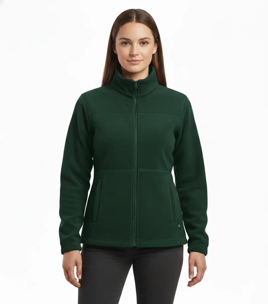 Womens Polar Fleece Full Zip Jumper Jacket Winter Warm in Bottle Green