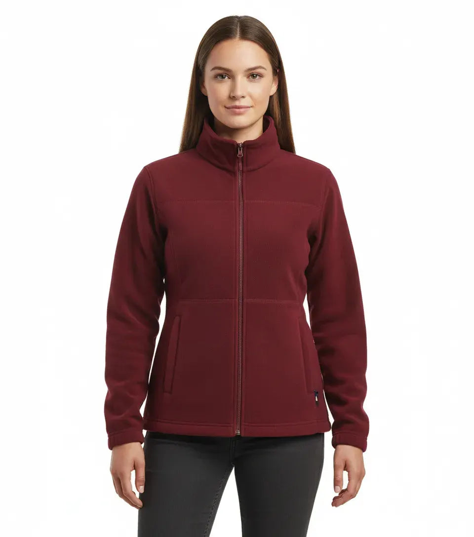 Womens Polar Fleece Full Zip Jumper Jacket Winter Warm in Burgundy - Image 2